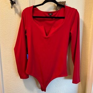 Express Red Body Contour Long Sleeve Bodysuit